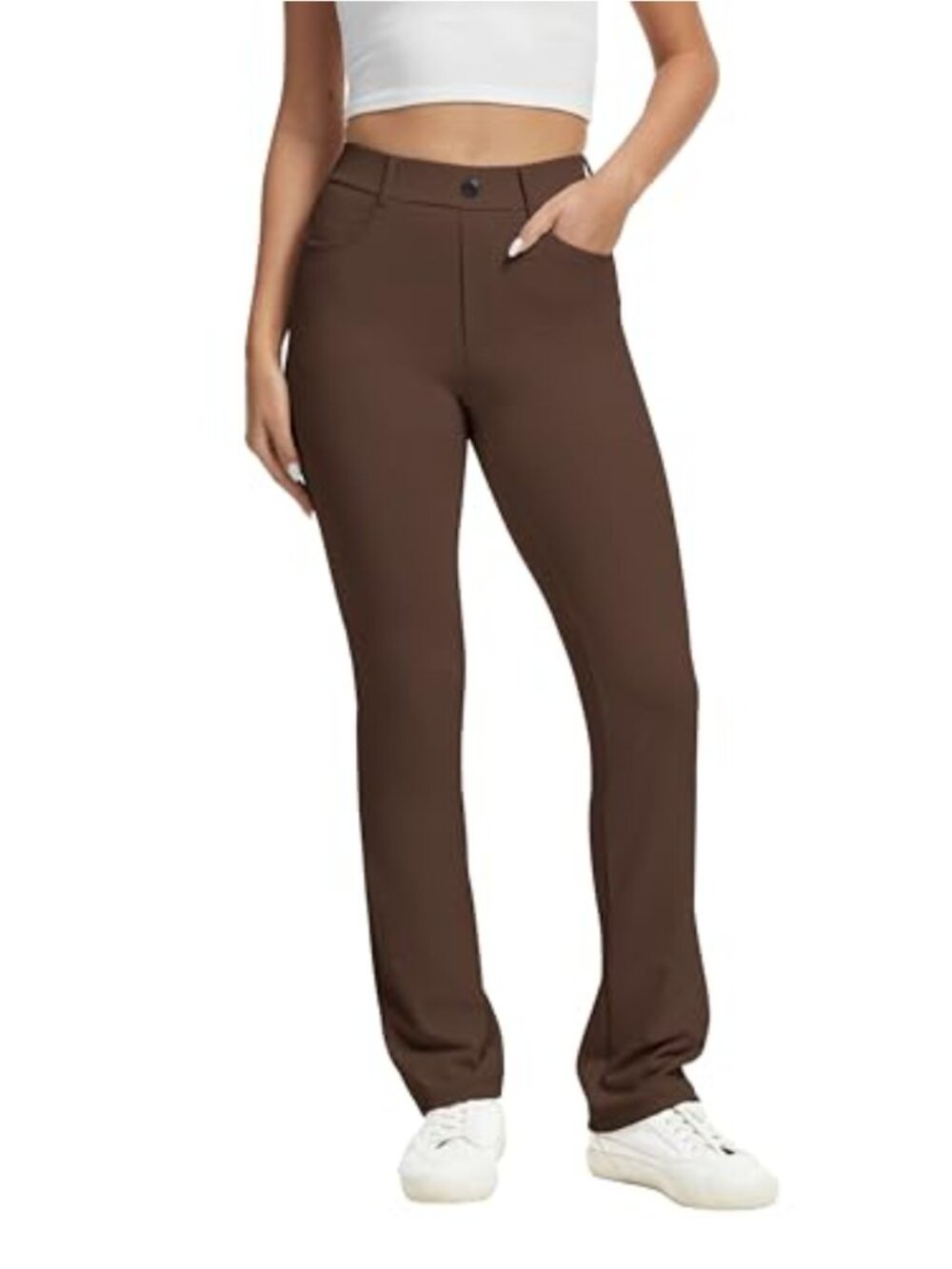 Women's Stretchy Yoga Dress Pants High Rise Straight Leg Pockets